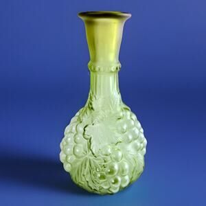 Vintage Italian Green Glass Decanter Empoli Frosted Genie Bottle Grape Vine